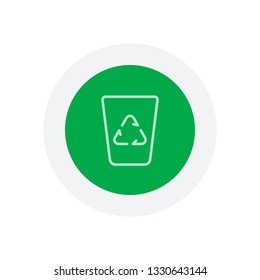 Recucle bin, reuse symbol on backet. Linear, thin outline. Icon in colored circle with gray bold border. Web button, modern flat design