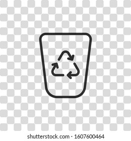 Recucle bin, reuse symbol on backet. Linear, thin outline. Black symbol on transparency grid