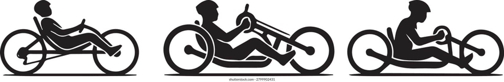 Recumbent Bicycle and Handcycle Silhouette Vector Set - Adaptive Cycling Icons and Para-Sports Graphics