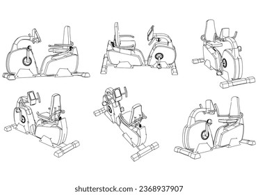 Recumbent exercise isolated on white background. Fitness, cardio, and muscle building machines. Exercise and gym concept. Vector illustration.