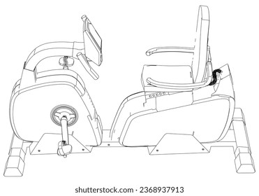Recumbent exercise isolated on white background. Fitness, cardio, and muscle building machines. Exercise and gym concept. Vector illustration.