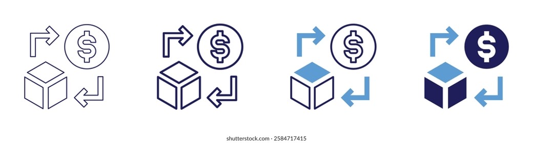 Recurring billing solutions icon in 4 different styles. Thin Line, Line, Bold Line, Duotone. Duotone style. Editable stroke.