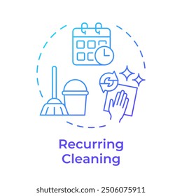 Recurring cleaning blue gradient concept icon. Maid service, monthly. Specialized equipment, housekeeping. Round shape line illustration. Abstract idea. Graphic design. Easy to use in infographic