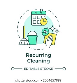 Recurring cleaning multi color concept icon. Maid service, monthly. Specialized equipment, housekeeping. Round shape line illustration. Abstract idea. Graphic design. Easy to use in infographic