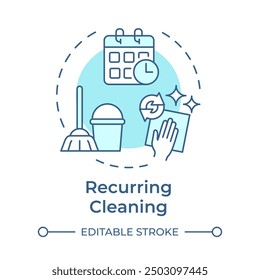 Recurring cleaning soft blue concept icon. Maid service, monthly. Specialized equipment, housekeeping. Round shape line illustration. Abstract idea. Graphic design. Easy to use in infographic