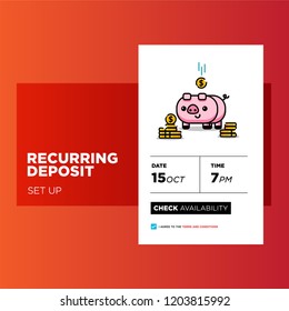 Recurring Deposit Money App for For Smart Phone with Cute Piggy Bank Card Illustration Gold Coins