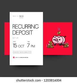 Recurring Deposit Money App for For Smart Phone with Cute Piggy Bank Card Illustration Gold Coins