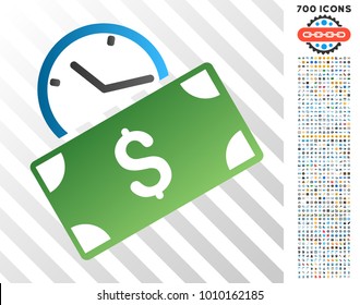 Recurring Payment gradient icon with 700 bonus bitcoin mining and blockchain pictograms. Vector illustration style is flat iconic symbols designed for cryptocurrency websites.
