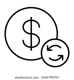 Icono de pago recurrente con flechas circulares y signo de dólar