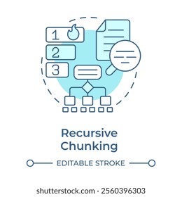 Recursive chunking soft blue concept icon. Dividing data into smear segments. Maintaining logical structure. Round shape line illustration. Abstract idea. Graphic design. Easy to use in article