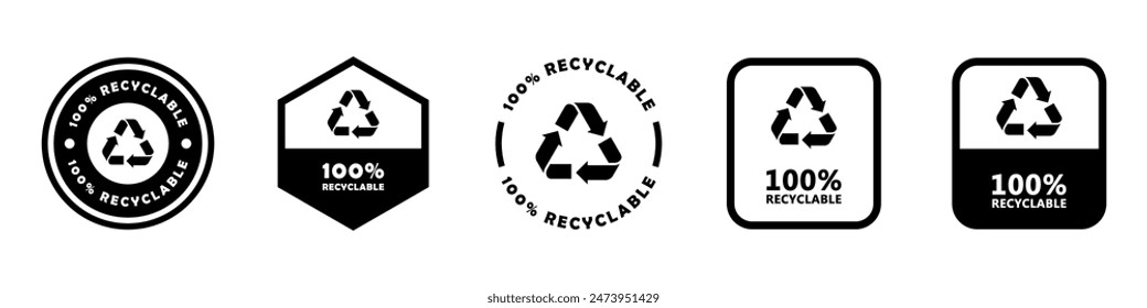 Reciclable - 100 por ciento. Vector de los signos para el embalaje o botella.