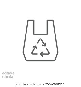 Recyclable bag icon. Simple outline style. Plastic bag with recycle sign, eco, garbage, reuse, pollution, life, environment concept. Thin line symbol. Vector illustration isolated. Editable stroke.