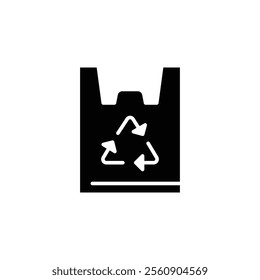 Recyclable bag icon. Simple solid style. Plastic bag with recycle sign, eco, garbage, reuse, pollution, life, environment concept. Black silhouette, glyph symbol. Vector illustration isolated.