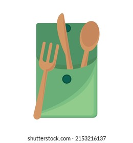 Recyclable Bamboo Cutlery Icon Isolated