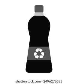 Icono de botella reciclable en escala gris aislado sobre fondo blanco.
