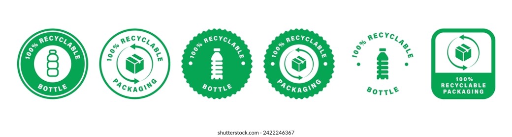 Recyclable bottle and packaging - vector stickers for bottles and product packaging. svg