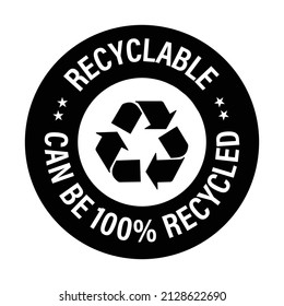 'recyclable, can be 100% recycled' vector icon. recycle abstract. black in color