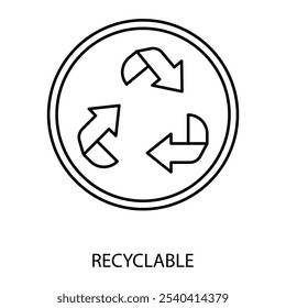 ícone de linha de conceito reciclável. Ilustração de elemento simples. design de símbolo de esboço de conceito reciclável.