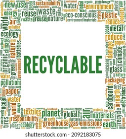 Recyclable conceptual vector illustration word cloud isolated on white background.
