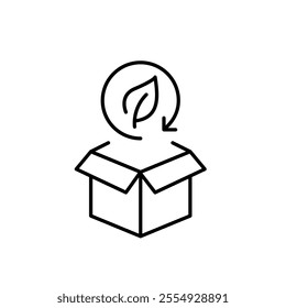 Recyclable delivery. Package and leaf within circular arrows, waste-free and sustainable shipment operations. Pixel perfect vector icon