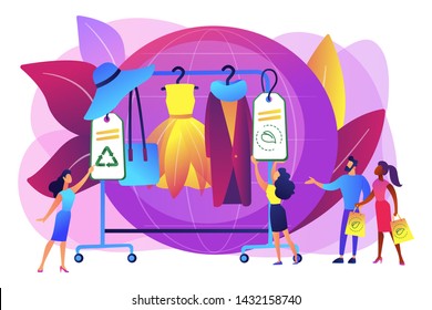 Recyclable And Eco Textile. Sustainable Fashion, Sustainable Manufacturing Brand, Green Technologies In Fashion, Ethical Clothing Production Concept. Bright Vibrant Violet Vector Isolated Illustration