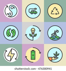 Recyclable energy icons set.
