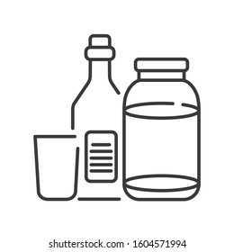 Recyclable glass tools line black icon. Kitchenware pictograms: bottle and jar, cup. Waste recycling. Garbage sorting. Eco friendly. UI UX GUI design element. Editable stroke.