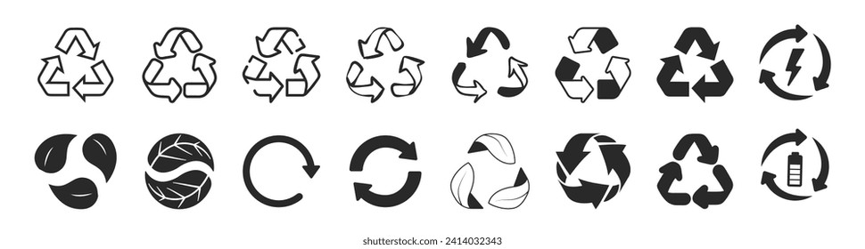 Recyclable icon set, biodegradable, compostable. Set of arrow recycle. Recycle logo symbol.