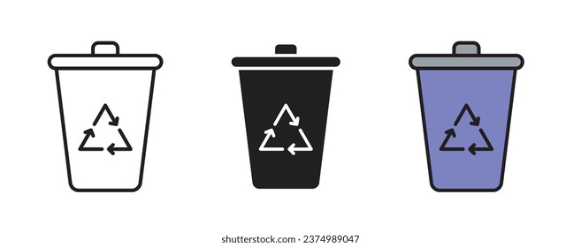 Recyclable icon set. junk waste recycle vector symbol. reuse dispose material sign. 