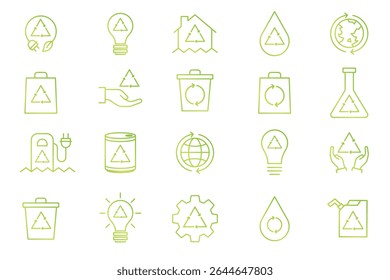 Recyclable icon set. Renewable energy symbols. Outline vector icons.