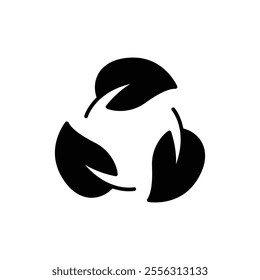 Recyclable icon. Simple solid style. Biodegradable recyclable plastic free package, circle leaf, eco, friendly material concept. Black silhouette, glyph symbol. Vector illustration isolated.