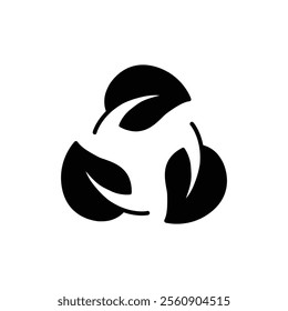 Recyclable icon. Simple solid style. Biodegradable recyclable plastic free package, circle leaf, eco, friendly material concept. Black silhouette, glyph symbol. Vector illustration isolated.