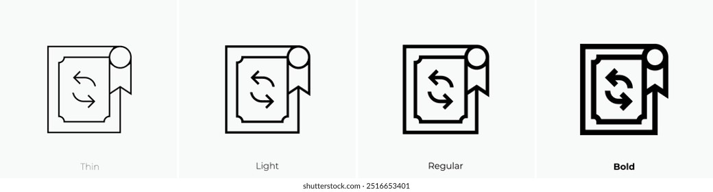recyclable icon. Thin, Light Regular And Bold style design isolated on white background