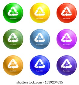 Recyclable icons vector 9 color set isolated on white background for any web design 