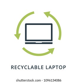 Recyclable Laptop icon. Flat style icon design. UI. Illustration of recyclable laptop icon. Pictogram isolated on white. Ready to use in web design, apps, software, print