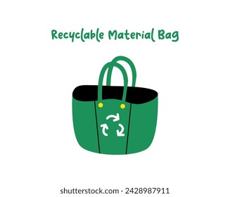 Recyclable material bag, slow fashion and sustainability fashion illustration. Recycle and sustainable fashion concept. Made textiles, fabrics, garment and eco-friendly clothes.