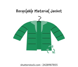 Recyclable material jacket, slow fashion and sustainability fashion illustration. Recycle and sustainable fashion concept. Made textiles, fabrics, garment and eco-friendly clothes.