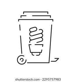 Recyclable material line icon. Ecology outline vector recycled symbol. Bin Rubbish, garbage or trash lightbulb 