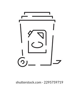 Recyclable material line icon. Ecology outline vector recycled symbol. Bin Rubbish, garbage or trash oil liquid