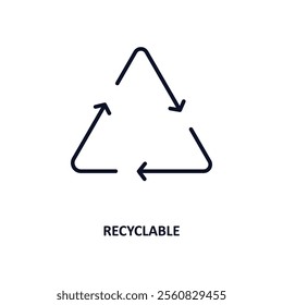 recyclable outline icon.  Thin line icon from ecology collection. Editable vector isolated on white background