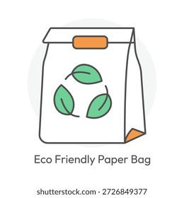Bolsa de papel reciclable que soporta el icono de estilo de vida de cero residuos con un trazo editable.