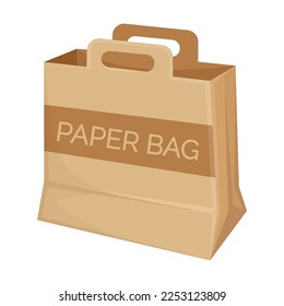 Recyclable paper bag vector illustration. Eco friendly packaging for food or grocery shopping in store isolated on white background. Recycling, ecology, environment concept