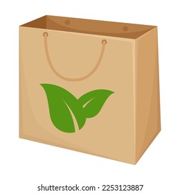 Ilustración vectorial de bolsa de papel reciclable. Dibujo de dibujos animados de envases ecológicos para alimentos aislados en fondo blanco. Reciclaje, ecología, concepto de medio ambiente