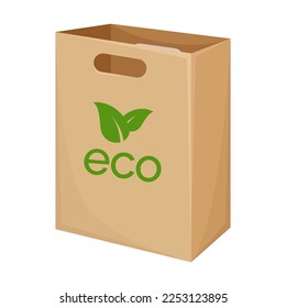 Recyclingfähige Papiertüte, Vektorgrafik. Cartoon umweltfreundliche Verpackungen für Lebensmittel oder Lebensmittelgeschäfte im Geschäft einzeln auf weißem Hintergrund. Recycling, Ökologie, Umweltkonzept