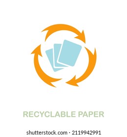 Recyclingfähiges Papier-Flachsymbol. Farbiges Elementzeichen aus der Sammlung von sauberer Energie. Flat Recyclable Paper Symbol für Web-Design, Infografiken und mehr.