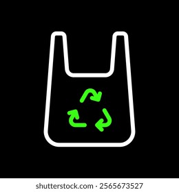 Recyclable plastic bag symbol, recycle plastic bag concept vector icon in line style design for website, app, UI, isolated on black background. Editable stroke. EPS 10 vector illustration.