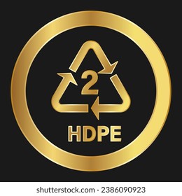 Recyclable plastic PEHD or HDPE Simple gold icon on product packaging and box