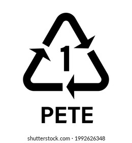 Icono de PET o PETE plástico reciclable Simple en el embalaje y la caja del producto