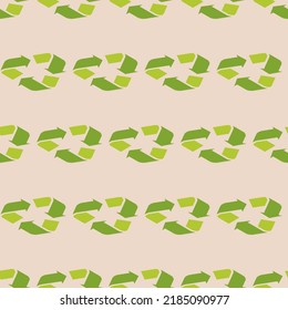 Recyclable reusable seamless pattern. Green recycle arrow icon. Vector sign illustration EPS 10. Isolated on background