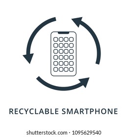 Recyclable Smartphone icon. Flat style icon design. UI. Illustration of recyclable smartphone icon. Pictogram isolated on white. Ready to use in web design, apps, software, print.